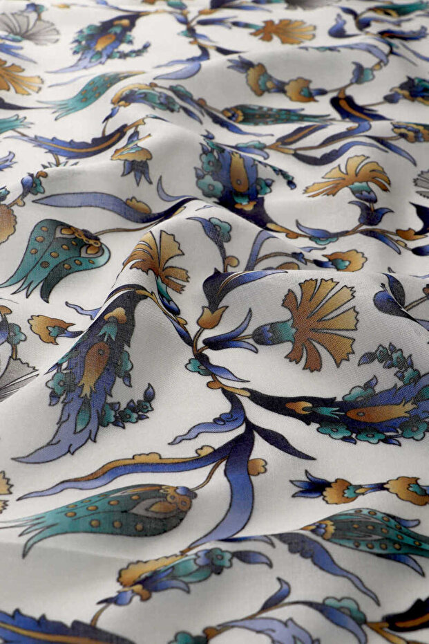 Navy Blue Tulip Patterned Soft Scarf - 3