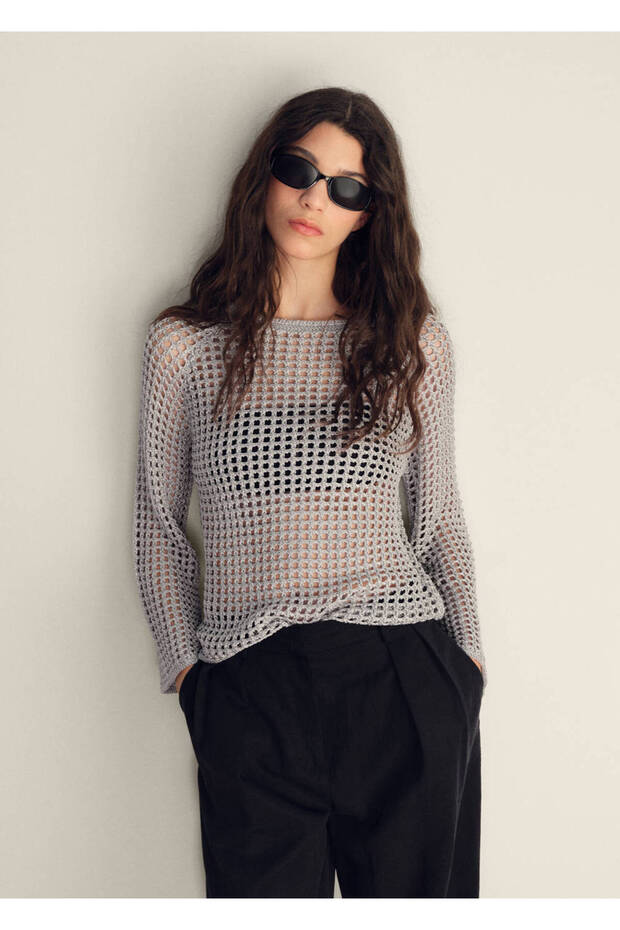 Pulover croșetat cu mâneci lungi - 6