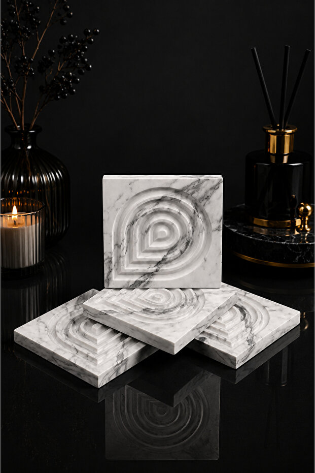 4 Pieces Marble Patterned Concrete Coasters Decorative Drop Patterned