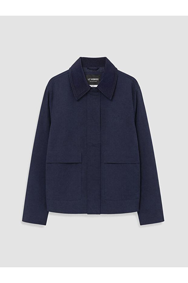Navy blue embroidered collar girl's jacket