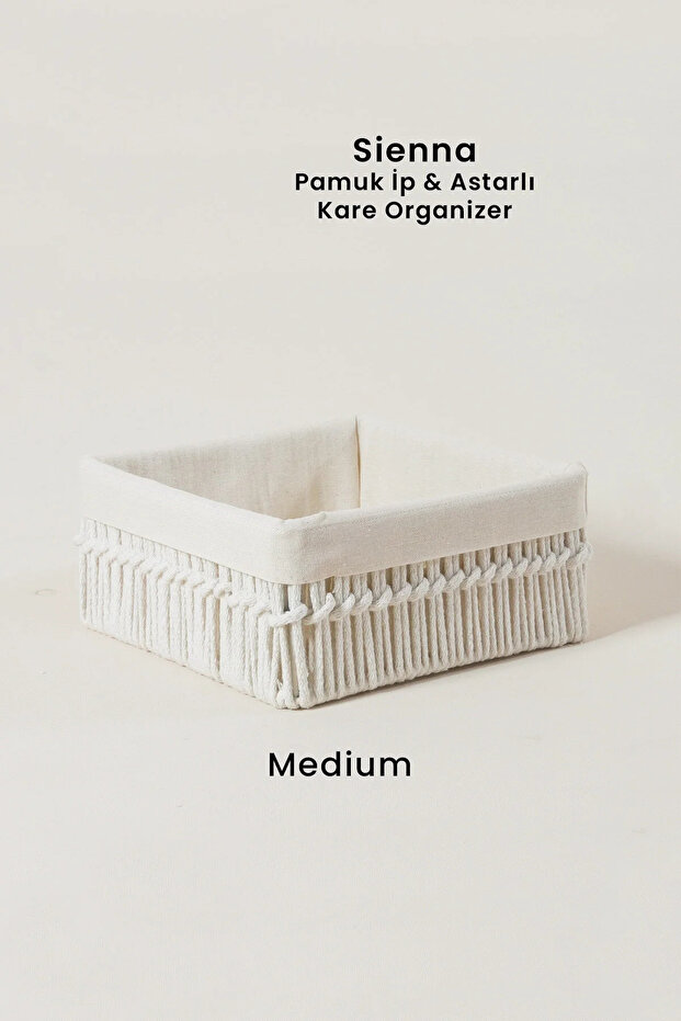 Sienna Handmade Organizer Natural Cotton Rope a Lined Metal Basket 22X22X10 cm