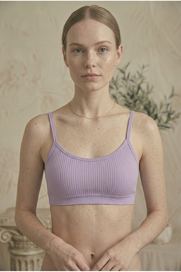 3-Pack Lilac Ribbed Bustier with Removable Pads - Women's Basic Crop Top
