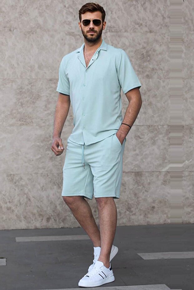 Mint Green Basic Men's Shirt Set 5918 - 2