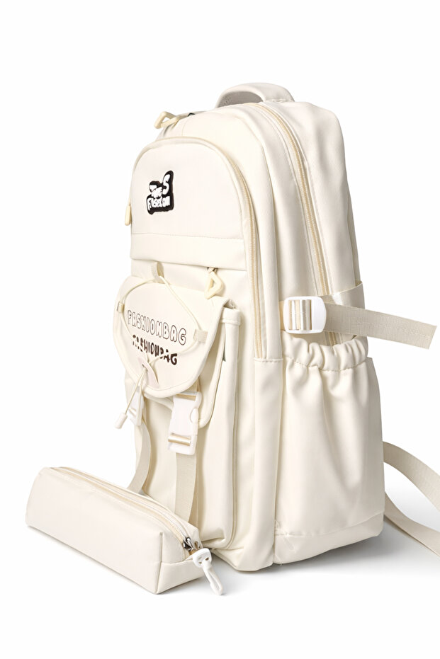 Large Volume Pencil Case School, Backpack Beige - 2