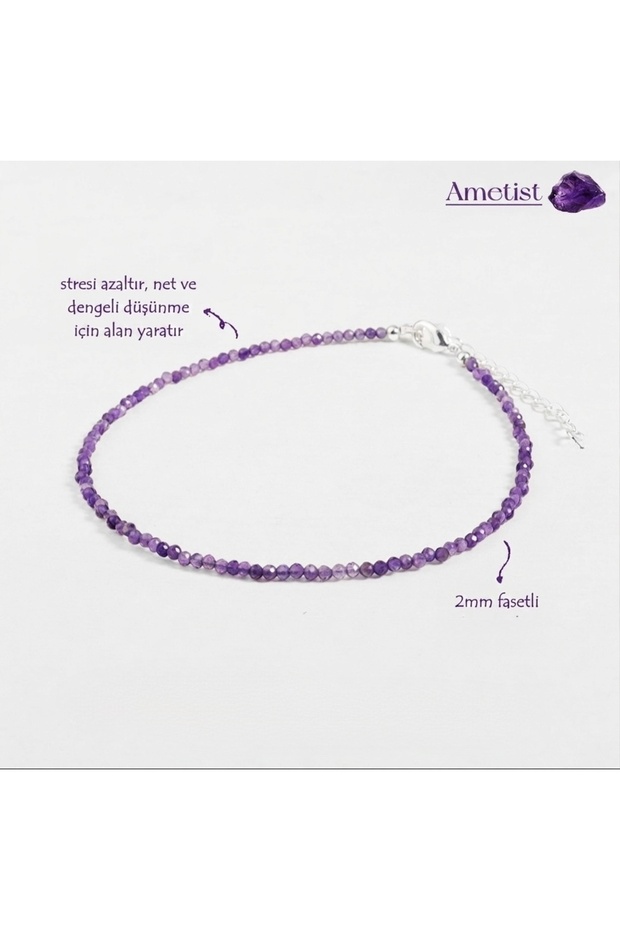 Amethyst Stone Original Natural Stone 2 mm Bracelet - with Stainless Steel Apparatus