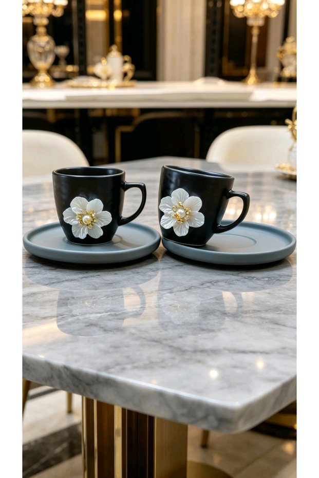 Floral Detailed Coffee Cup Set of 2 – Coffee Cup & Saucer