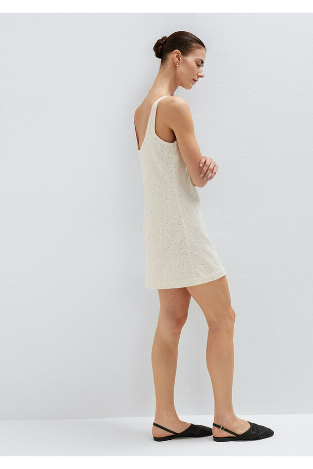 Lace Detailed Ecru Short Dress 1310842-70057