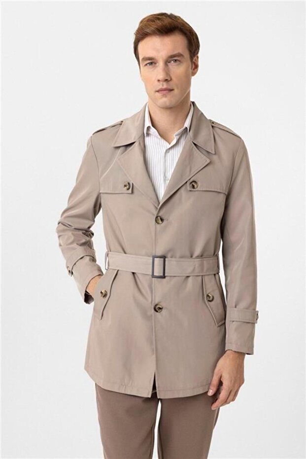 Beige slim straight coat