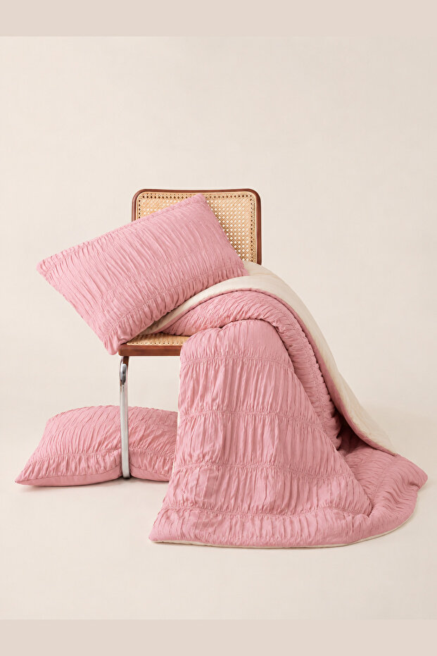 Drawstring Double Pink Cotton Duvet Cover Set (Without Sheet)