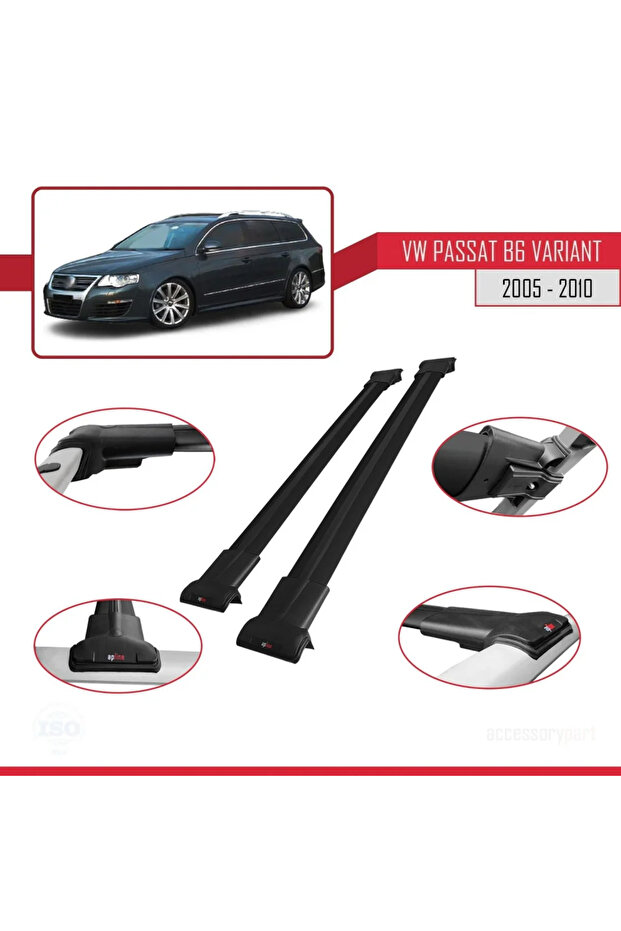 Volkswagen Passat (B6) VARIANT 2005-2010 Arası ile uyumlu FLY Model Ara Atkı Tavan Barı SİYAH - 5