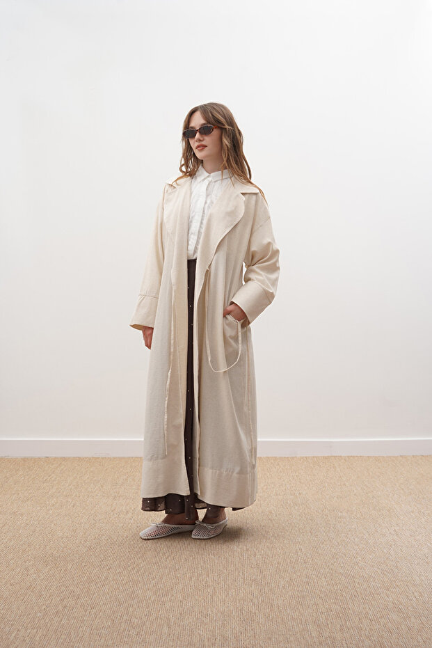 Tied Linen Trench Coat Stone