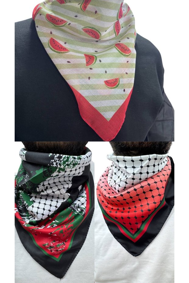 3 Palestine Themed Scarf 50X50 Unisex Suitable for Daily Use Pashmina Shawl Keffiyeh Palestine