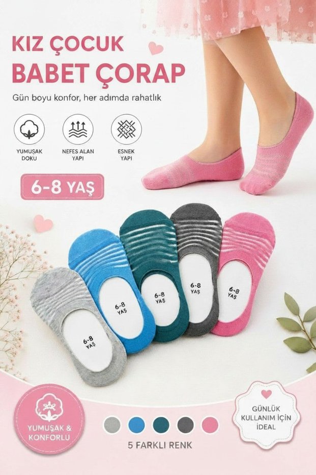 5 Pairs of Girls' Ballerina Socks - Colorful Unisex Summer Thin Ballerina Socks