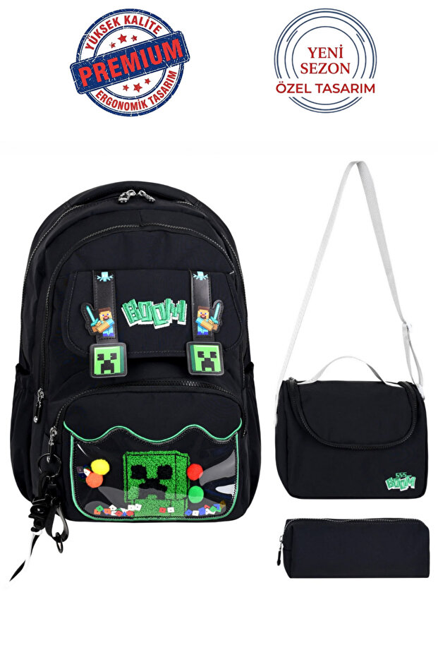 Ultra-Luxury Water-Resistant Boys' Embroidered Primary School School Bag Thermal Lunch and Pen Holder