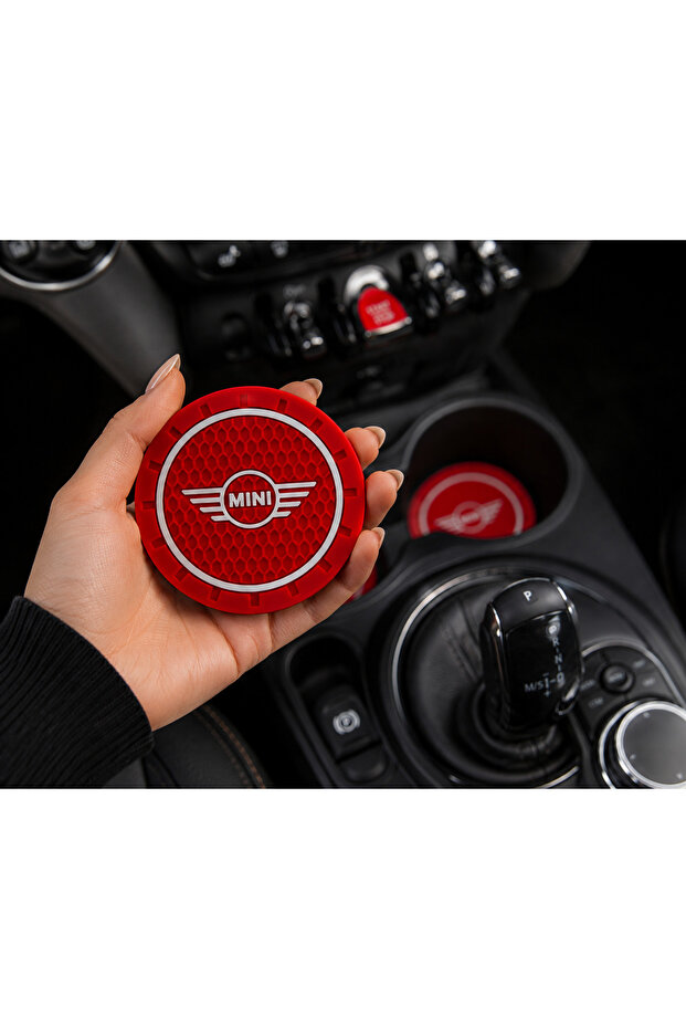Red Mini Cooper - حامل أكواب من السيليكون مقاس 72 مم مع قاعدة أكواب معطرة