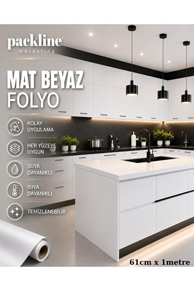 Matte White Adhesive Foil Kitchen Cabinet and Furniture Covering Foil 61cm X 10Mt