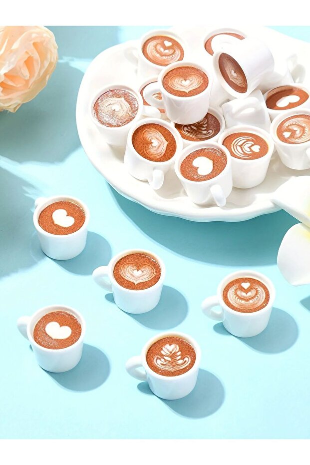 10pcs WHITE 10/20/30 Pieces Miniature Coffee Cup Charms with Latte Art Design for DIY Jewelry Making