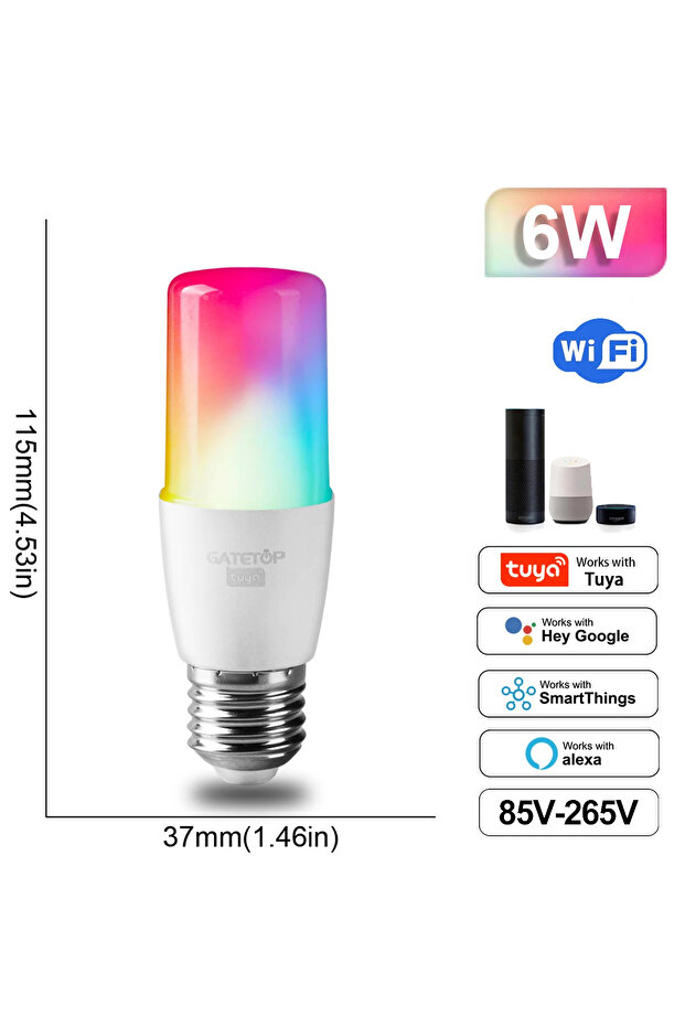 Yes 85-265V T37 6W E27 Dimmable Tuya Rgb Smart Bulb Gu10 C37 A60 T37 E14 E27 B22 Light Wifi Led Magi