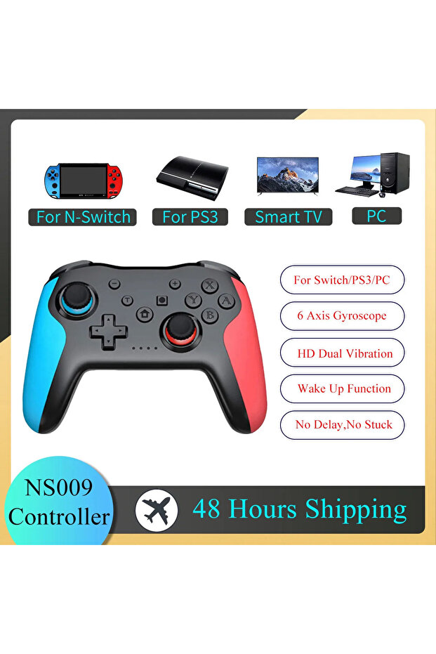 وحدة تحكم ألعاب بلوتوث GAMINJA NS009 باللونين الأزرق والأحمر، لوحة ألعاب لاسلكية لجهاز نينتندو سويتش وPS3 والكمبيوتر الشخصي