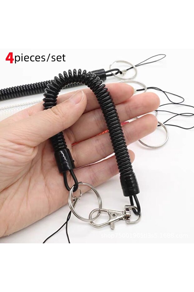 Black 4 piece 2/4pcs Spring Coil Leash Cord Safety Ropes, Elastic Wrist Band With Lobster Buckle, Ke