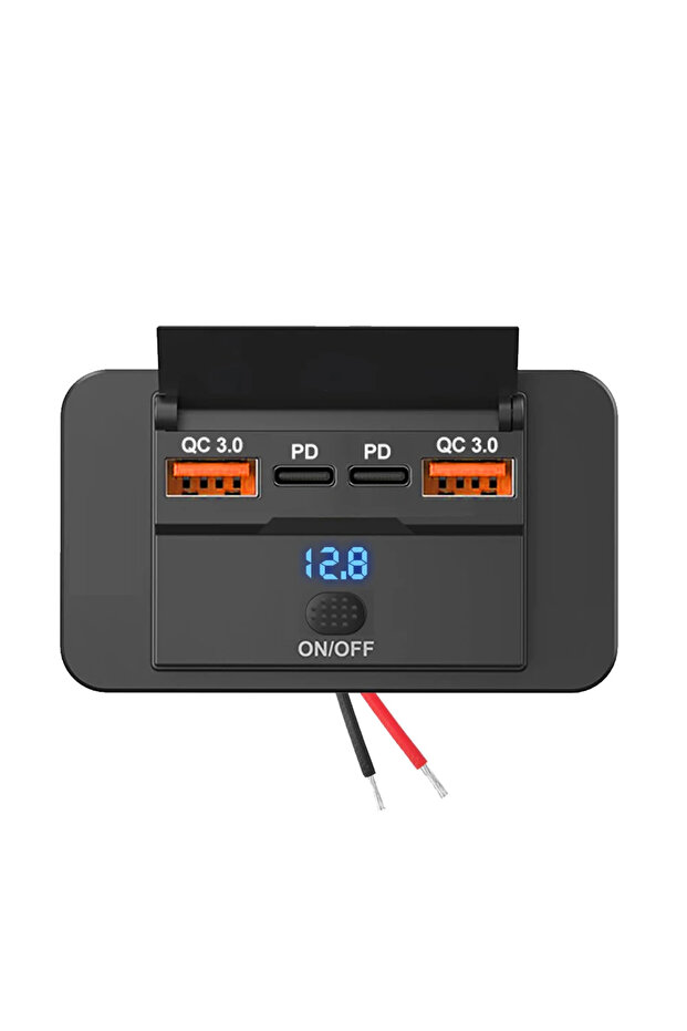 محول USB مزدوج للسيارة بتقنية PD وQC3.0 مع لوحة عرض الجهد ومنفذ شحن سريع 12/24 فولت