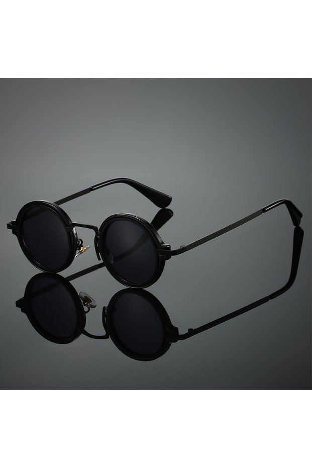 as picture shows black-black KAMMPT Vintage Round Sunglasses Men New Fashion Punk Gradient Decor Sha