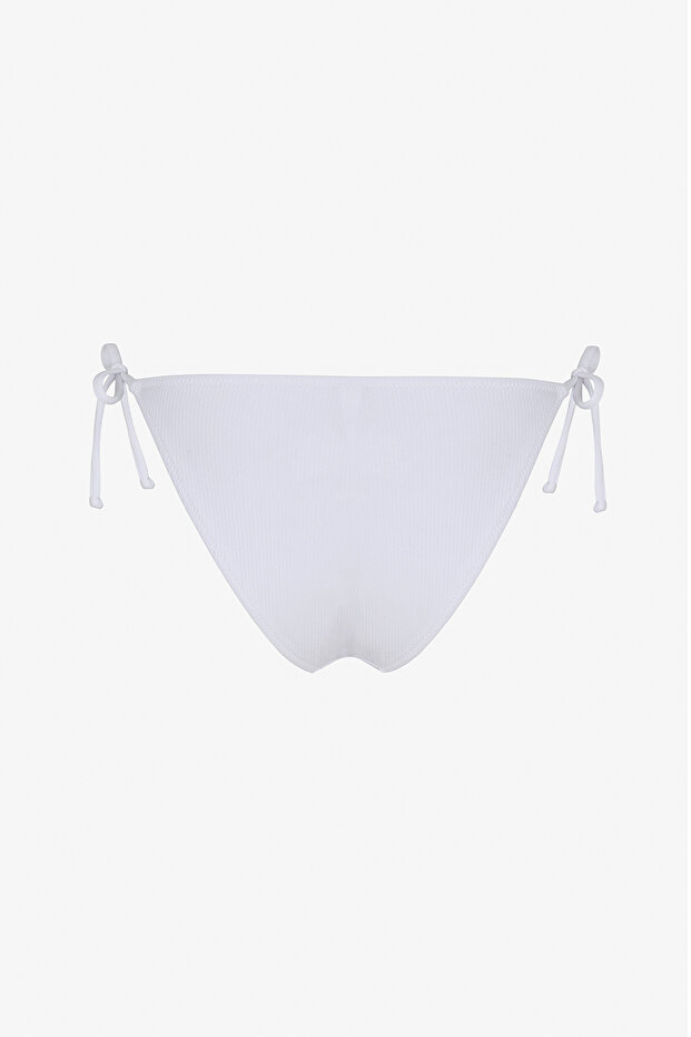 White Ava Textured Mid-Waist Bikini Bottom - 6