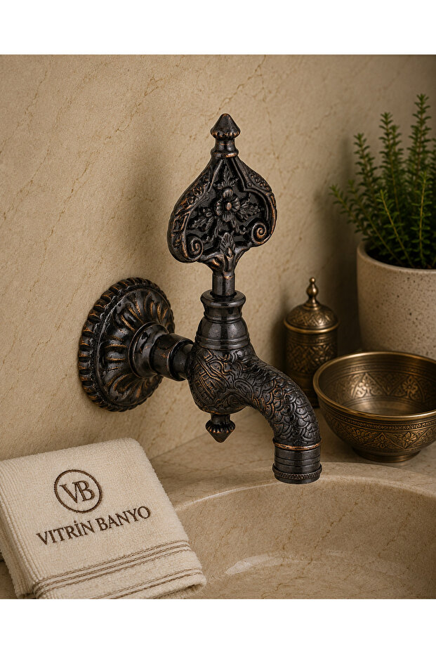 Black Ottoman Turkish Bath Faucet Heavy Model Patterned Brass Material Suitable for All Bathrooms