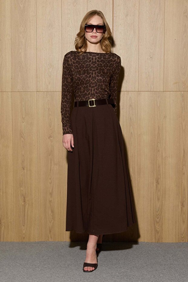 Belted Pleated Maxi Skirt