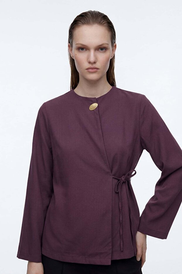 Women's Long Sleeve Shirt with Tie Detail