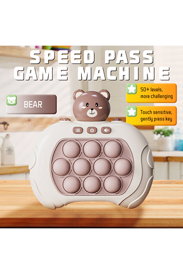 Brown Bear Electronic Quick Push Bubble Game Handle Toys Pop Up Light Fidget Fun Puzzle Anti-Stress