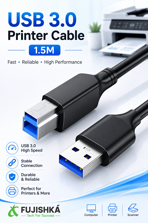 كابل طابعة USB 3.0 بطول 1.5 متر AM/BM