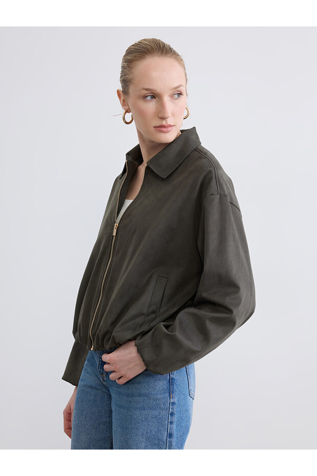Nevavm Women's Jacket with Shirt Collar and Suede Look