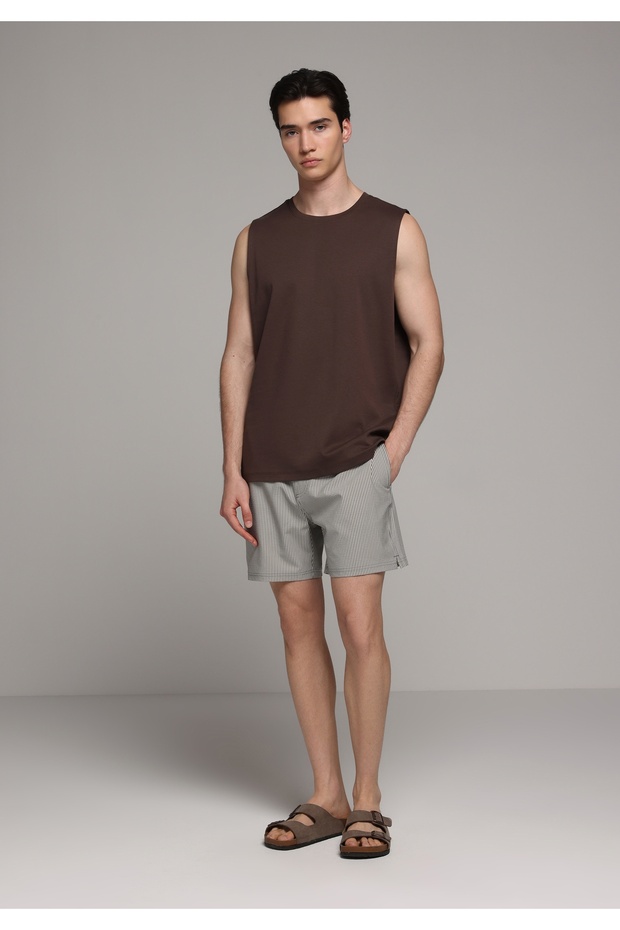 Slim Fit Striped Men's Anthracite Swim Shorts