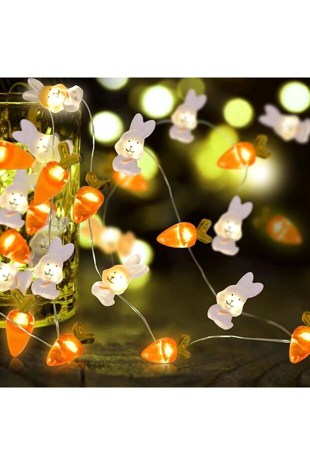 سلسلة إضاءة LED بطول 2 متر و20 مصباح LED، بتصميم أرنب عيد الفصح وجزرة وبيض دجاج، مناسبة للأطفال