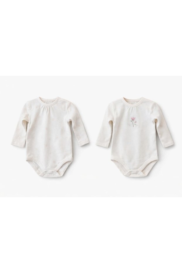 Baby Girl Floral Print High Neck Bodysuit 1-9 Months Ecru