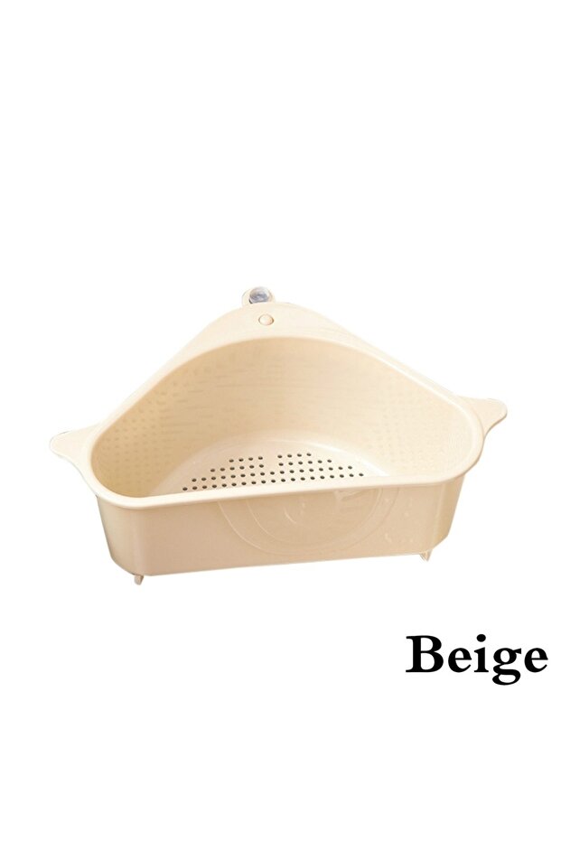 Beige Kitchen Triangular Sink Strainer Drain Fruit Vegetable Drainer Sponge Rack Storage Tool Basket