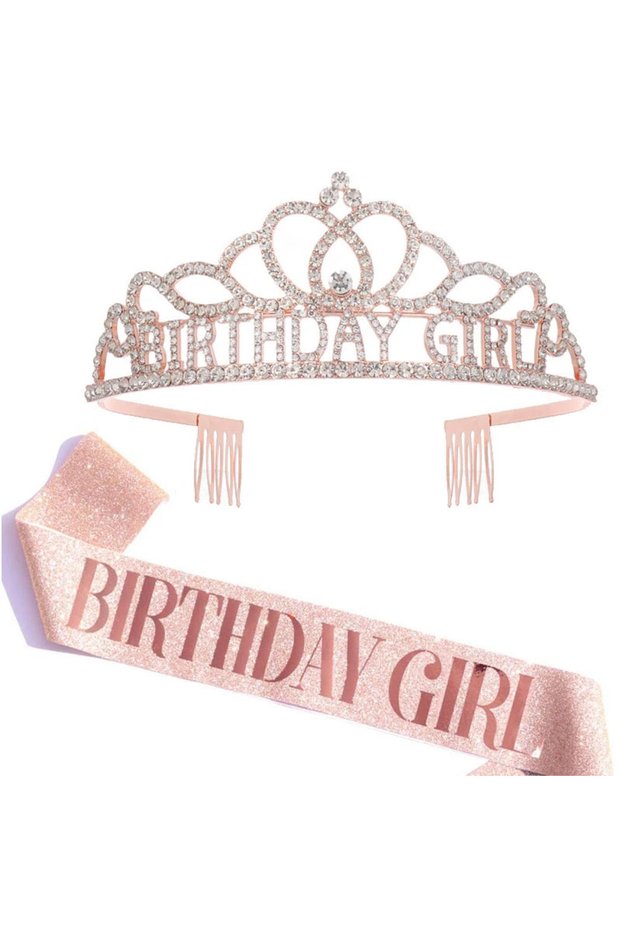 rose gold girl Happy Birthday Crown Grils Tiara Brithday Princess Birthday Queen Shoulder Strap Sash