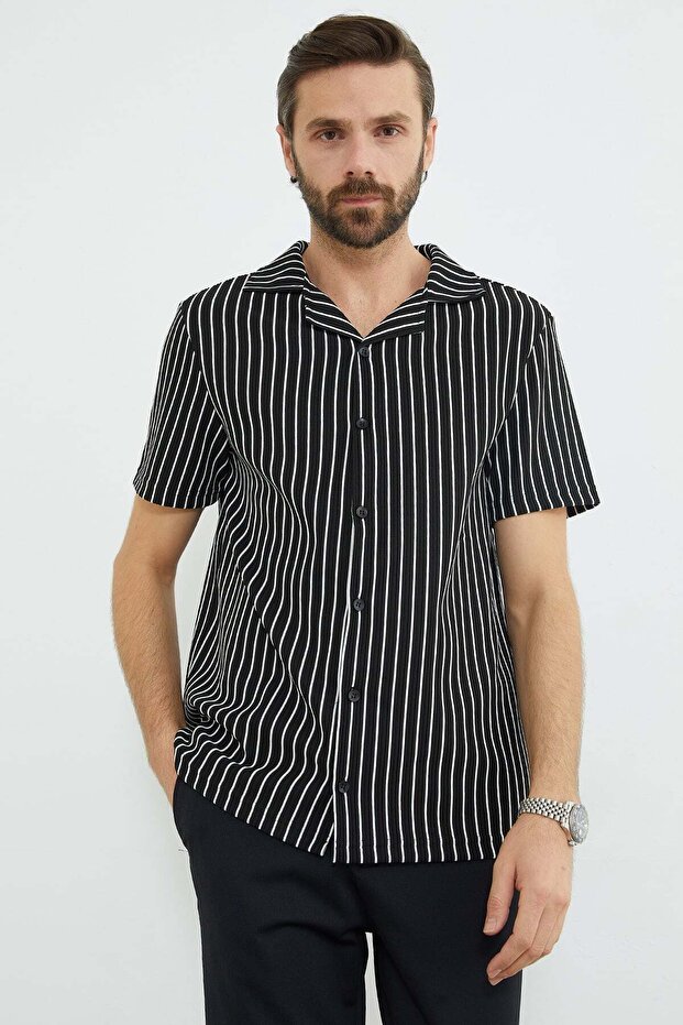 Striped Corduroy Short Sleeve Shirt