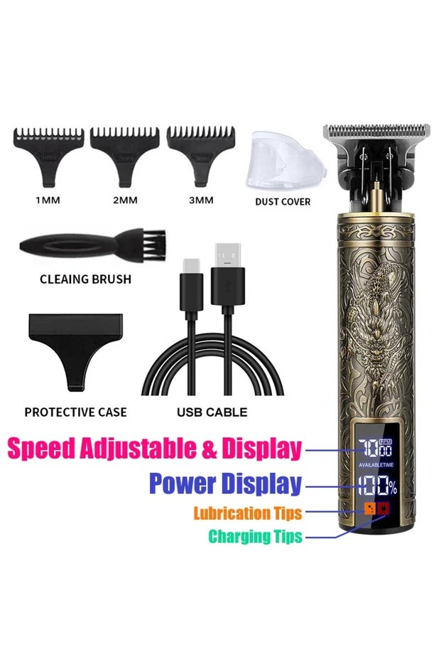 068-Dragon Electric Vintage Shaver Barber Cordless Hair Cutting Machine USB Charging Hair Trimmer Po