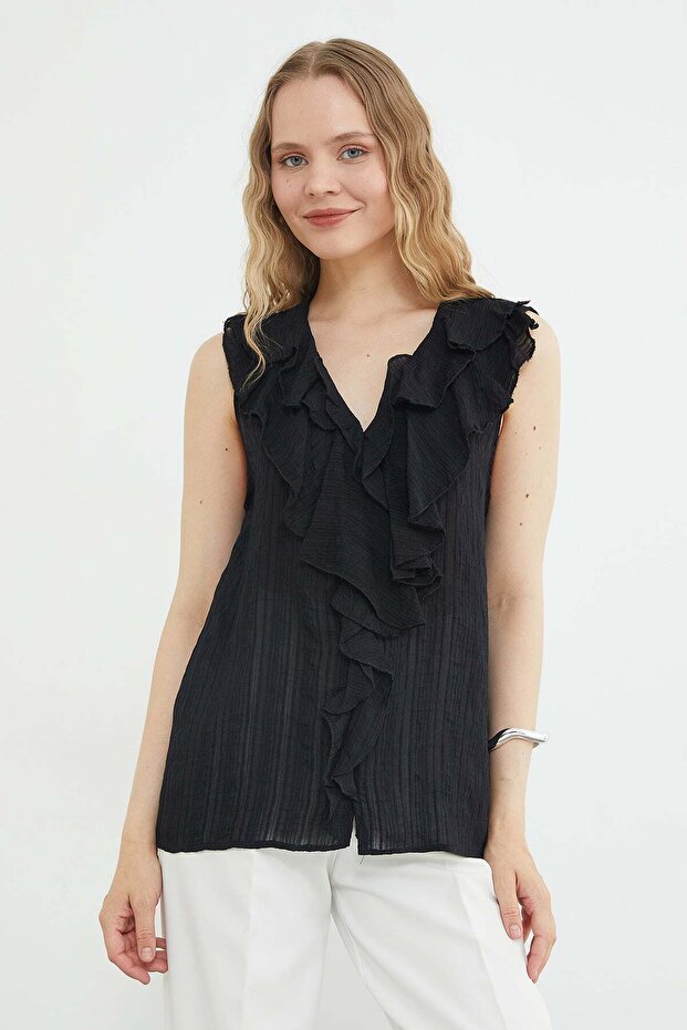 Semi-Transparent Blouse with Ruffles on the Front