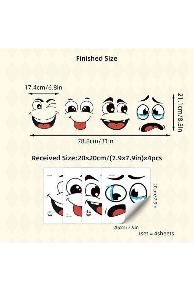 BR1513C 4 Pcs/Set Cartoon Face Bin Stickers Self-Adhesive Home Decor For Trash Can Wall Toilet Decor