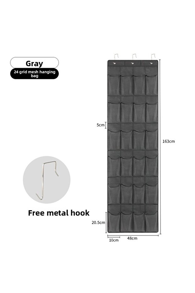 gray24 grid Over The Door Shoe Rack with 24 Large Mesh Pockets Hanging Shoe Organizer for Closet Han