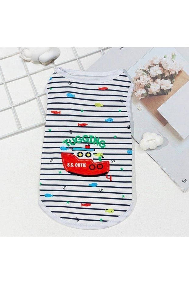 L WHITE Cute Summer Pet Dog Cooling Vest Cartoon Soft Clothing Summer Casual Shirts Small Medium Lar