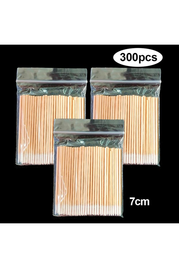 C647-300pcs 100/300/500Pcs Disposable Wood Cotton Swab Double Head Lipstick Ear Swabs Eyelash Cleani