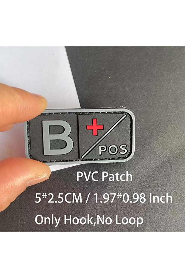 شارة تكتيكية صغيرة 10-Gray B POS مع خطاف، شارات PVC لأختام الدم A B AB O POS NEG، شارات تكتيكية