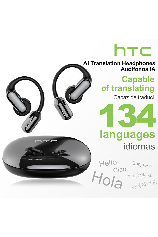 سماعات أذن بلوتوث HTC NE50 بتقنية الذكاء الاصطناعي، مزودة ببطارية قابلة للاستبدال، وسماعات أذن مريحة مزودة بخطاف للأذن، وصوت عالي الدقة.
