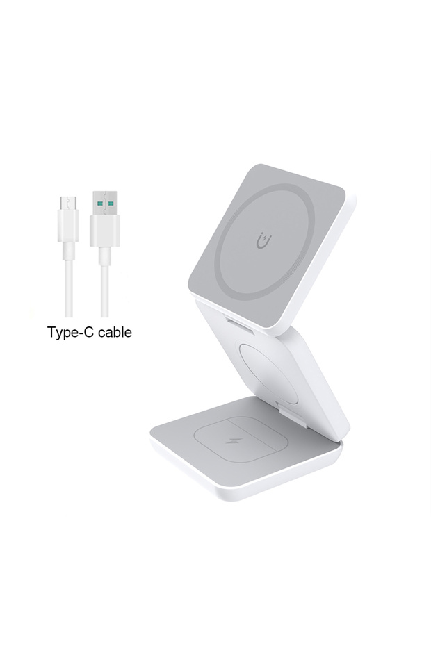 White Wireless Charger for iPhone 3 in 1 Foldable Magnetic Wireless Charging Station for iPhone 15 1