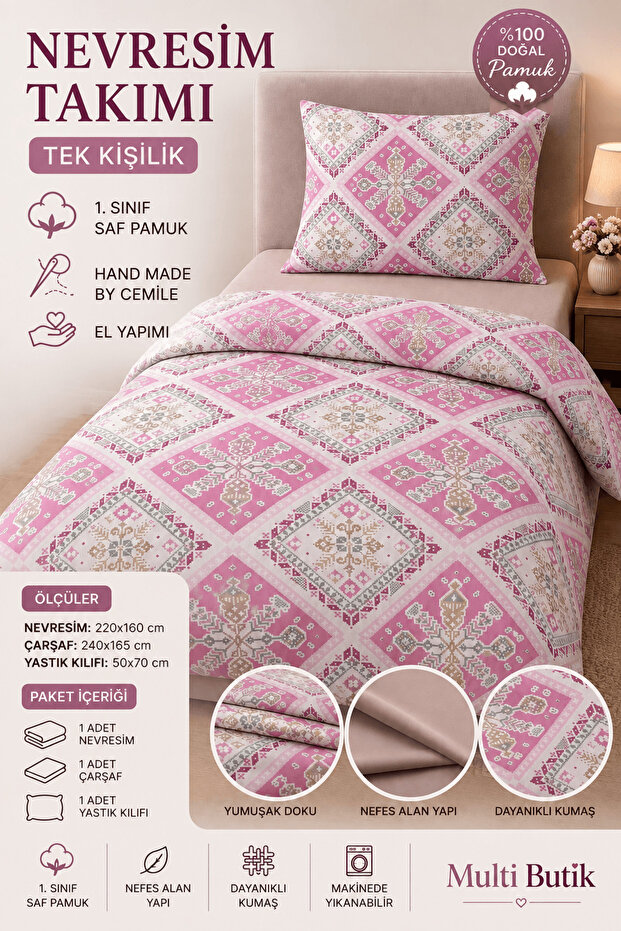 Handmade Single Duvet Cover Set Cotton Fabric Hand Made