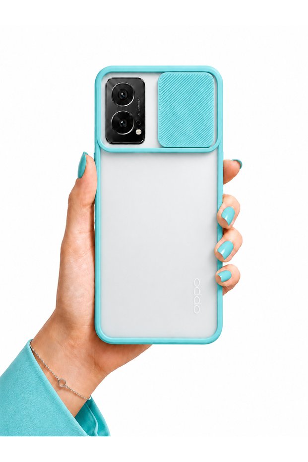 Oppo A36 Compatible - Case Slide Sliding Frosted Back Lens Cover - Turquoise